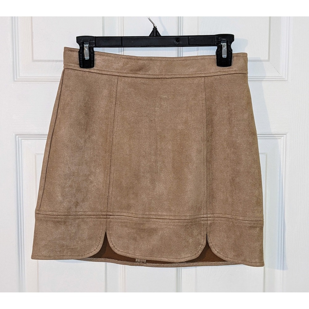 Skies Are Blue Faux Suede Mini Skirt Scalloped‎ Hem Tan Small Petite NWT